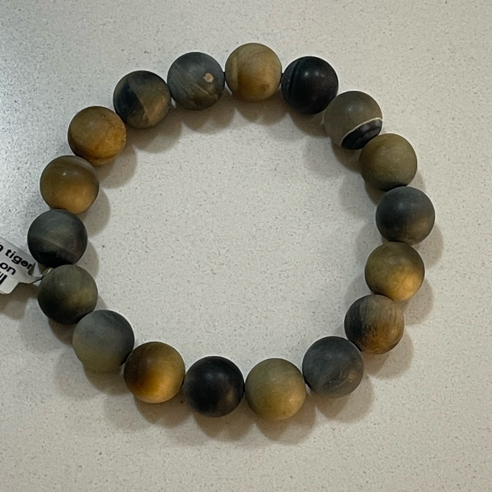 Natural Matte Tiger Eye Stone Beaded Bracelet 6.5”